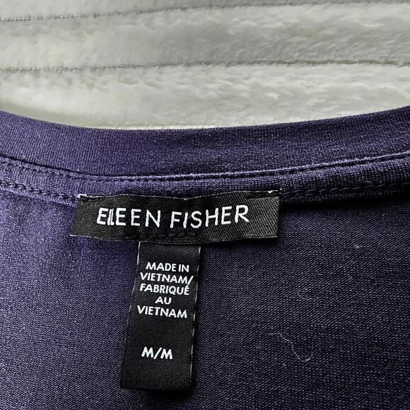 EILEEN FISHER Navy Blue Tencel Lyocell V-Neck Tunic Top Size M Relaxed Fit - Picture 4 of 7